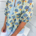 Elsa Blue Fan + Stripe Contrast Top