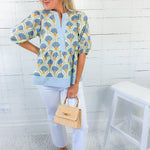 Elsa Blue Fan + Stripe Contrast Top