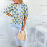 Elsa Blue Fan + Stripe Contrast Top