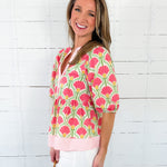 Elsa Pink Fan + Stripe Contrast Top