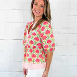 Elsa Pink Fan + Stripe Contrast Top