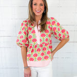 Elsa Pink Fan + Stripe Contrast Top