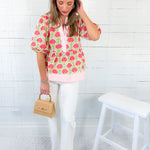 Elsa Pink Fan + Stripe Contrast Top