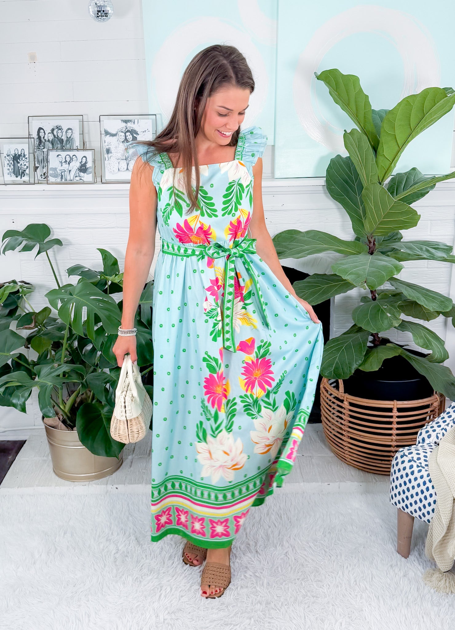 Elsie Aqua Dotted Floral Maxi Dress Maude Vivante