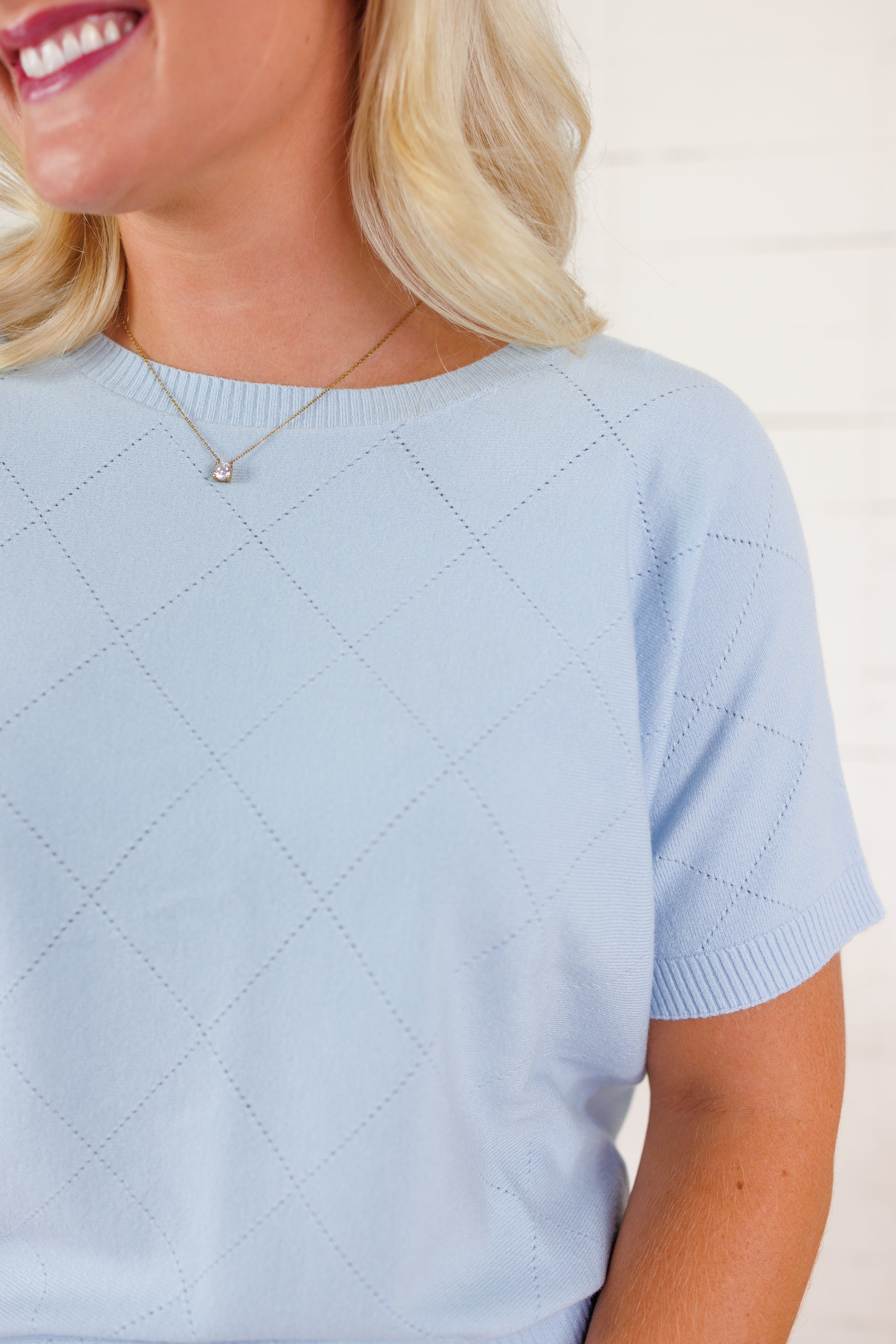 Emanuel Baby Blue Diamond Pointelle Sweater Allie Rose