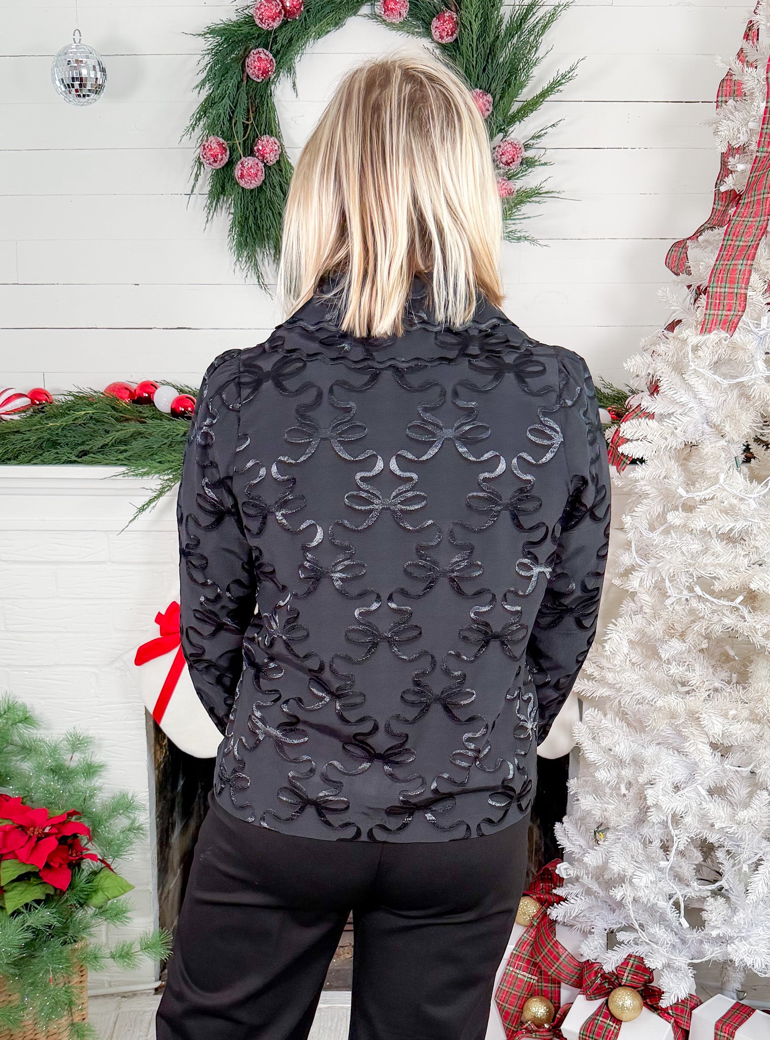 Emily McCarthy Black Bow Jacquard Top