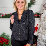 Emily McCarthy Black Bow Jacquard Top