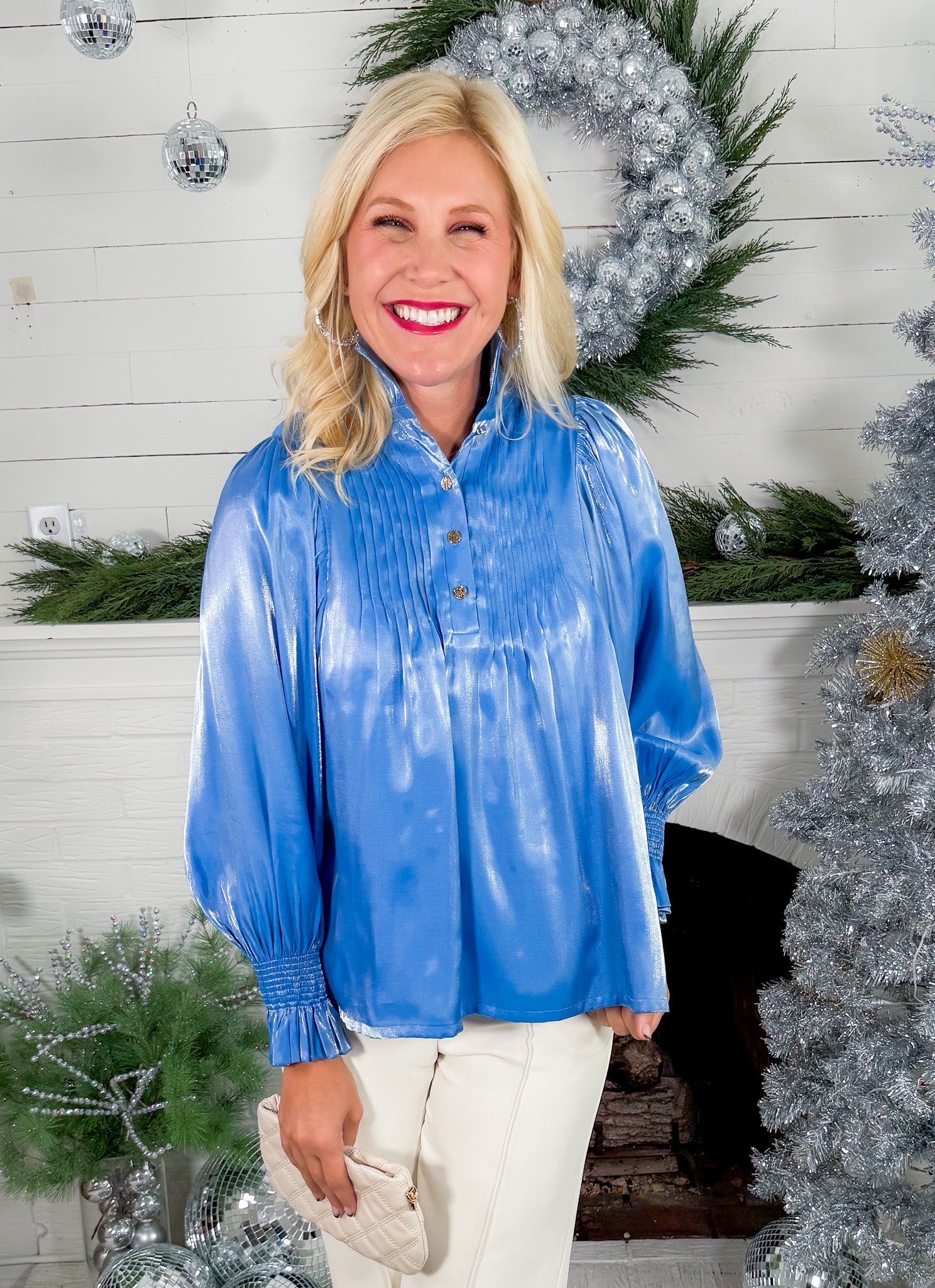 Emily McCarthy Charlotte Sapphire Metallic Top