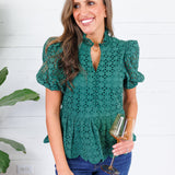 Emily Hunter Green Eyelet Top Entro