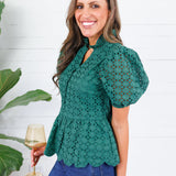 Emily Hunter Green Eyelet Top Entro