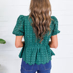 Emily Hunter Green Eyelet Top Entro
