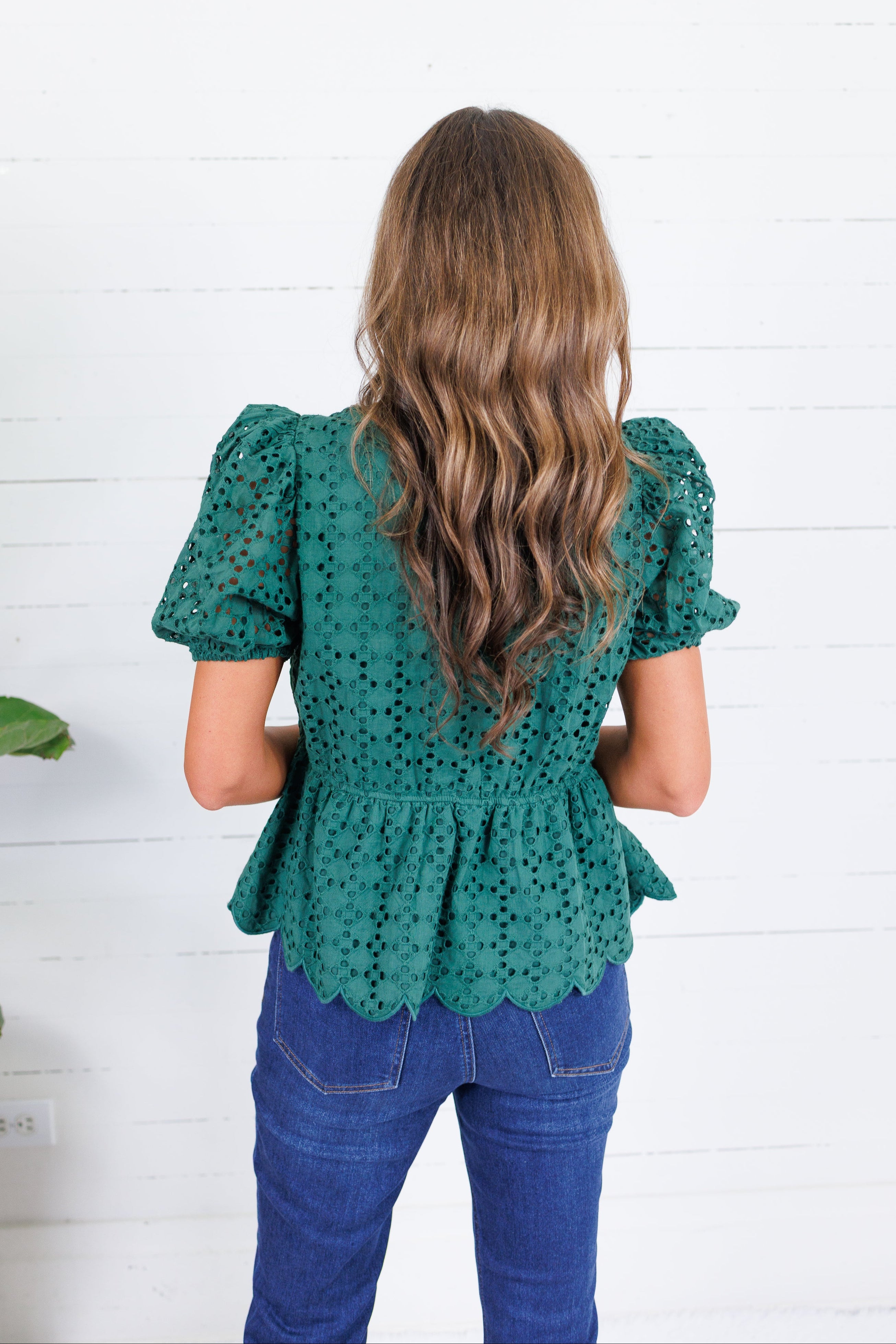 Emily Hunter Green Eyelet Top Entro
