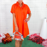 Emma Orange Pinstripe Smocked Neck Dress Adrienne