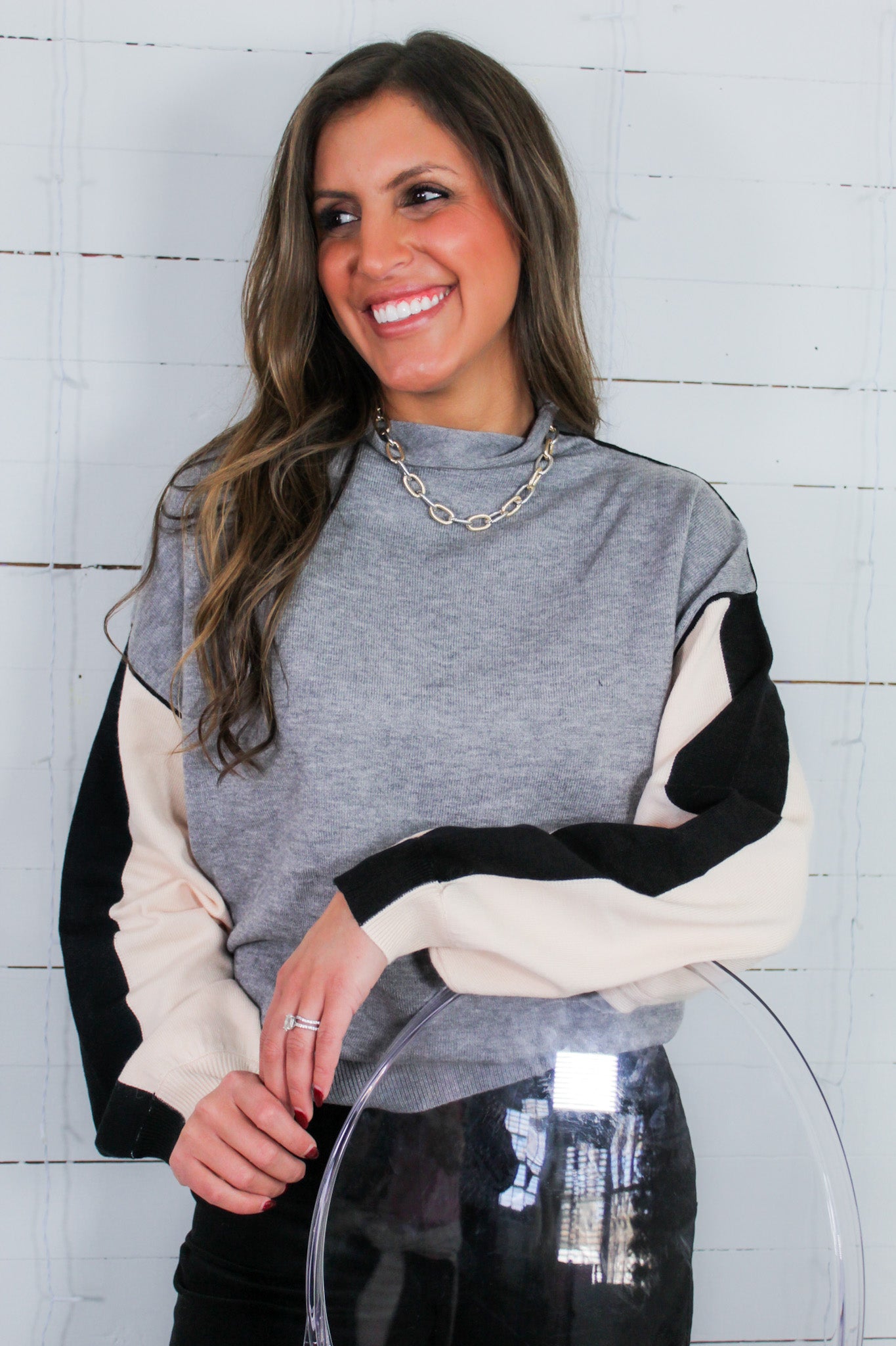 England Grey Colorblock Sweater THML