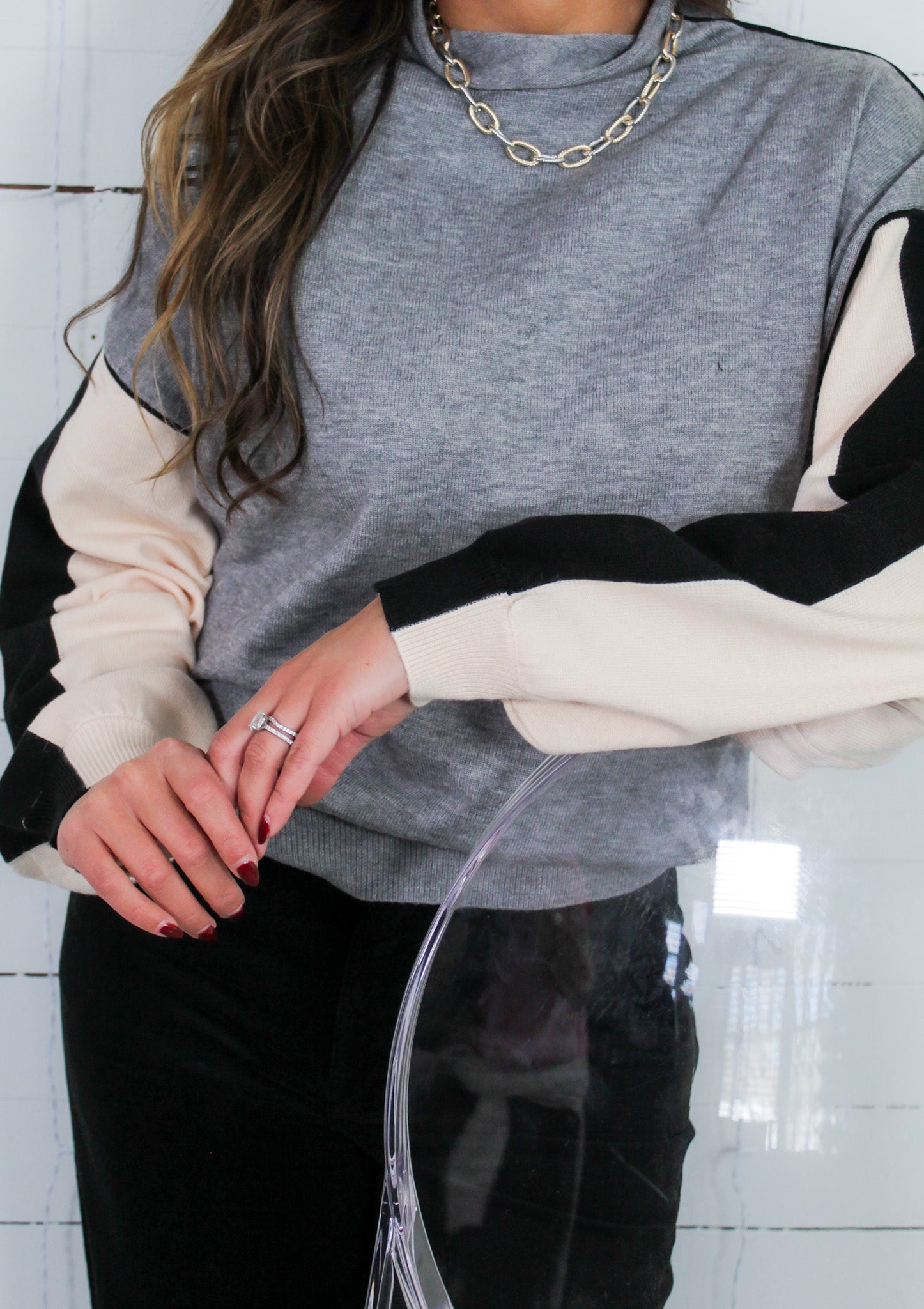 England Grey Colorblock Sweater THML