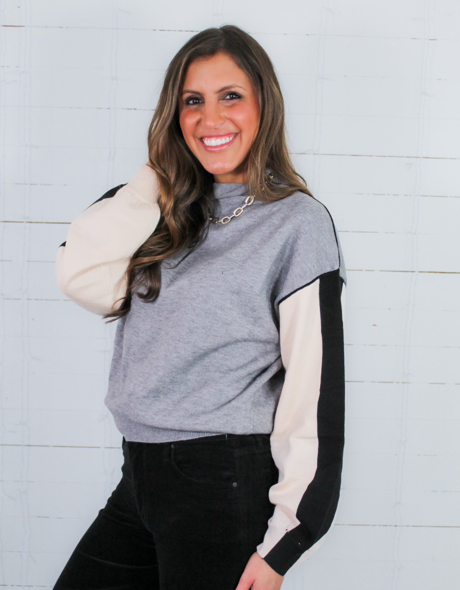 England Grey Colorblock Sweater THML