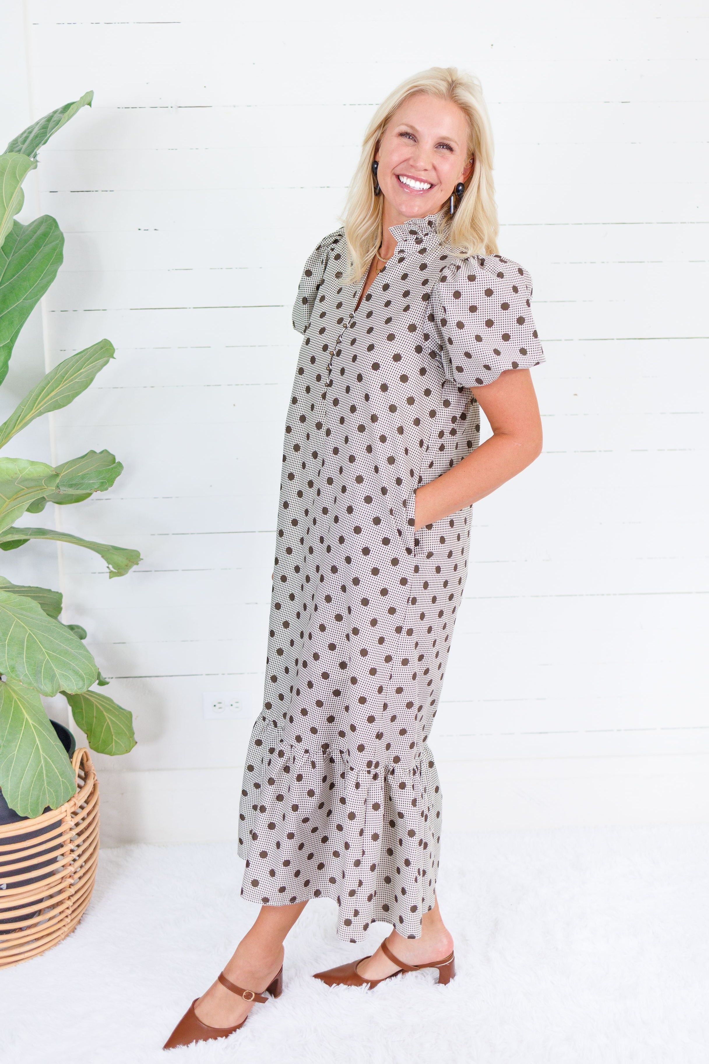 Estella Espresso Dot Maxi Dress Entro