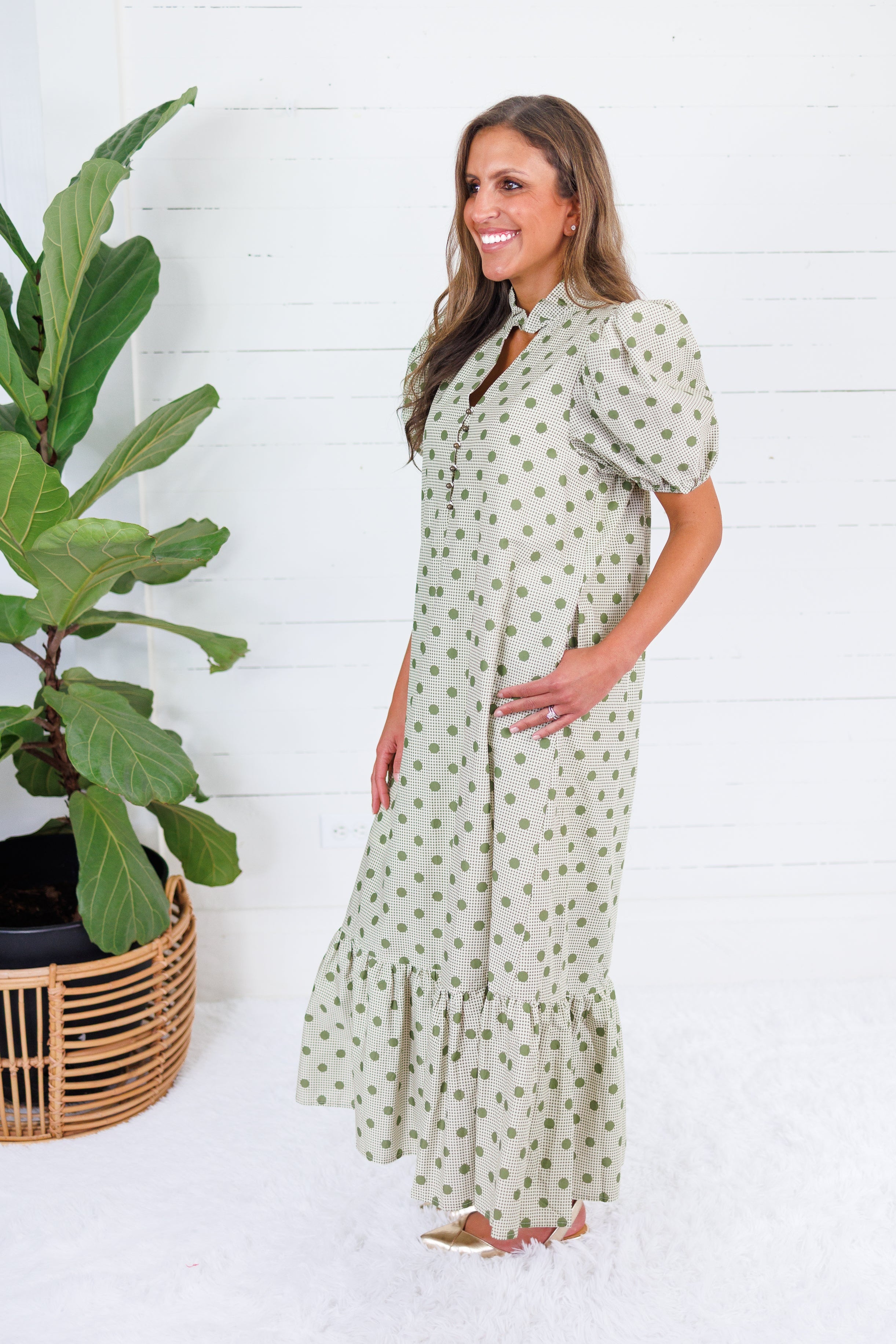 Estella Olive Dot Maxi Dress Entro