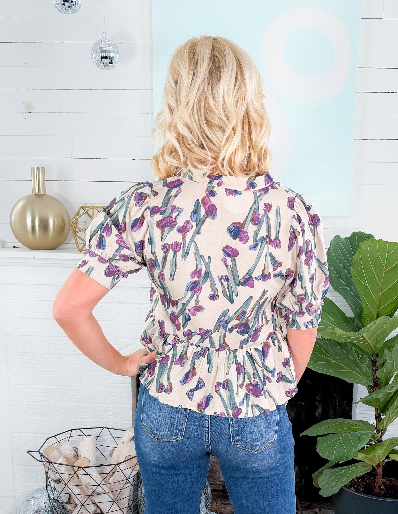 Etta Ecru Floral Peplum Top Entro