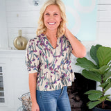 Etta Ecru Floral Peplum Top Entro