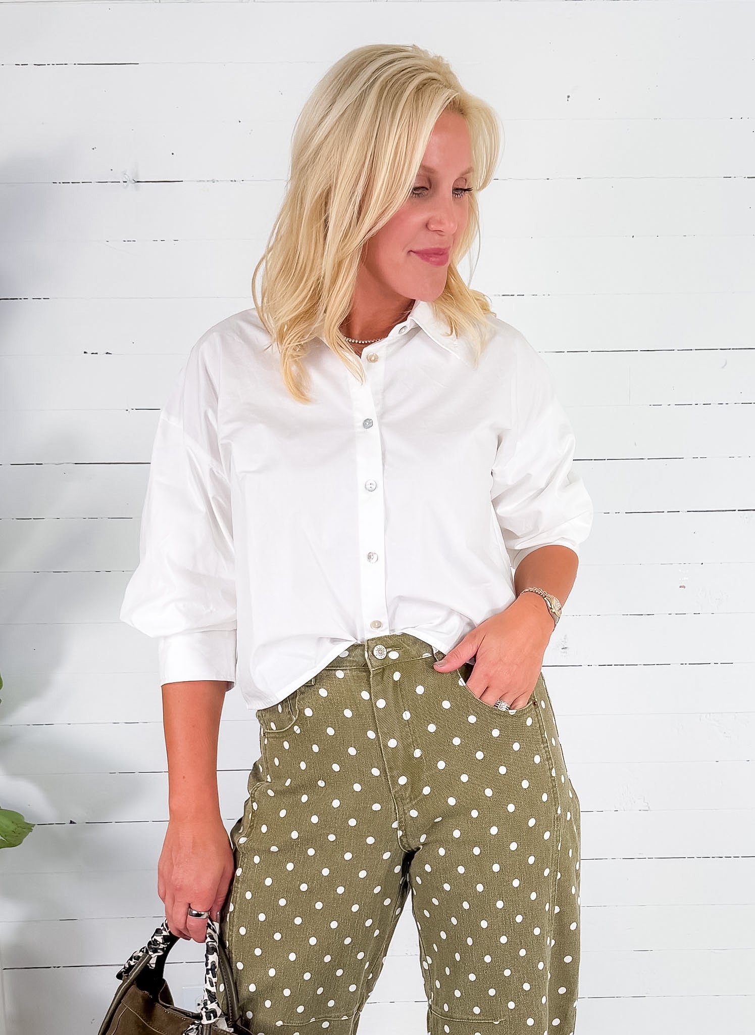 Eugene White Tucked Sleeve Top Pinch