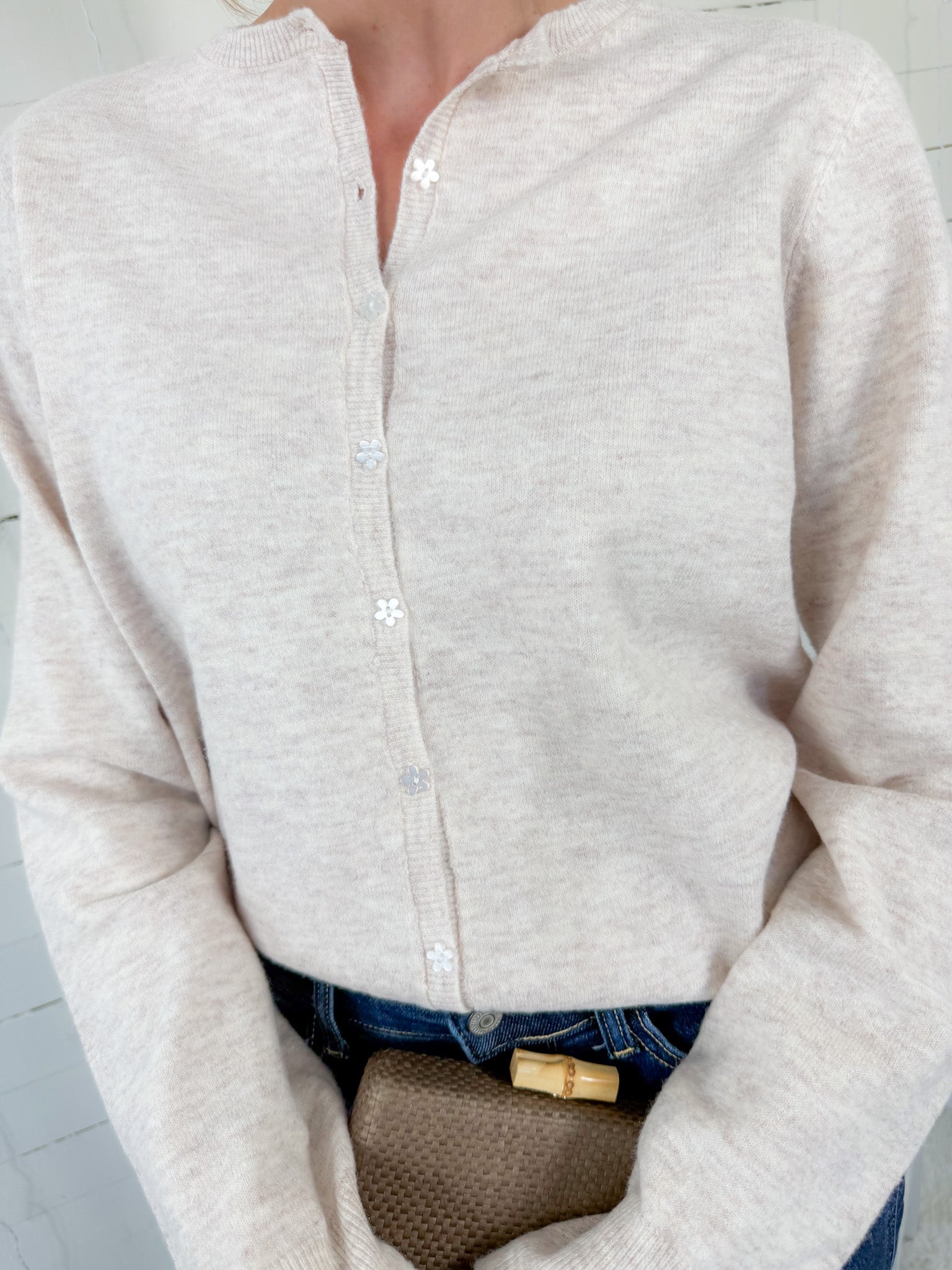 Evans Heather Oat Flower Button Cardigan Things Between