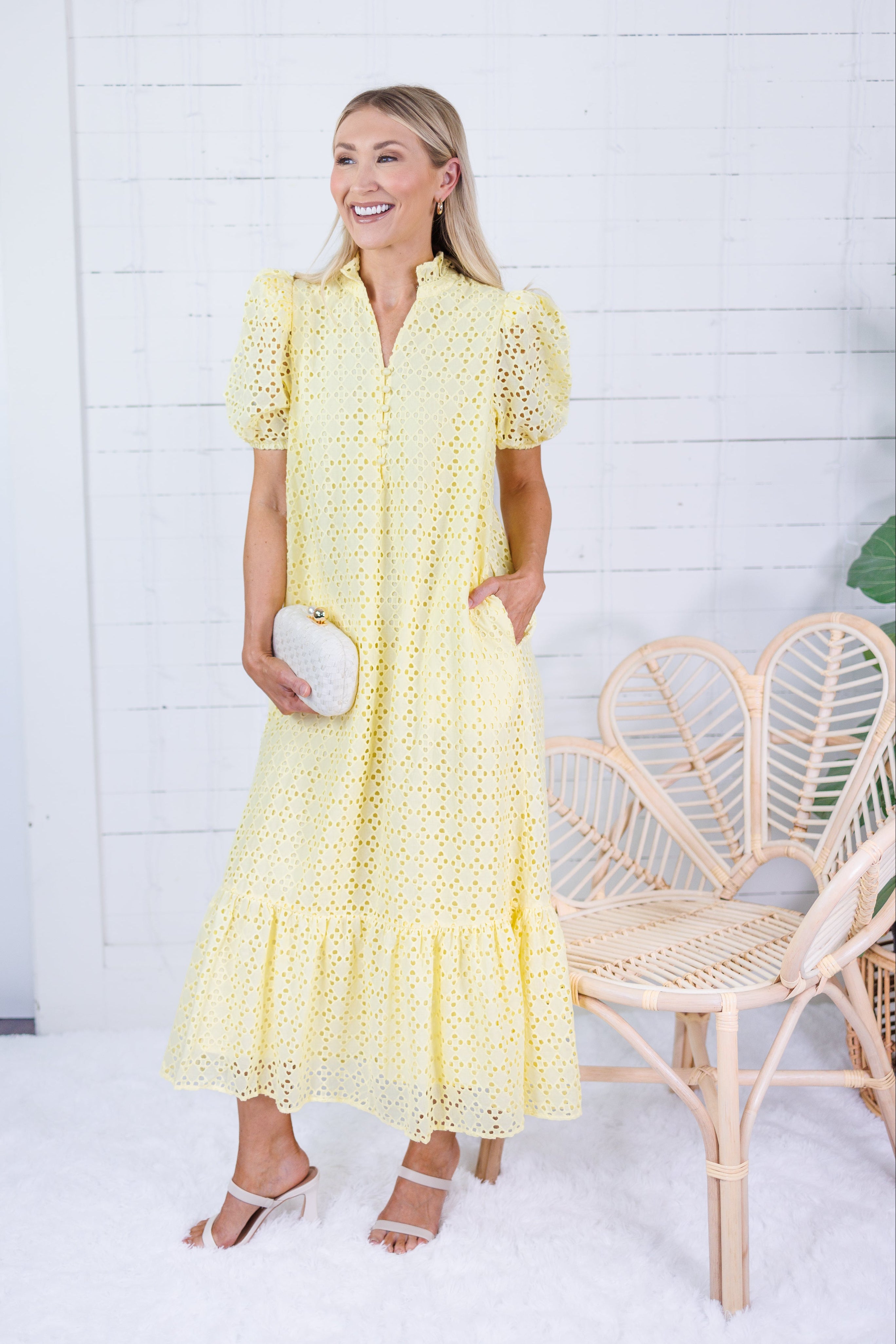 Evelyn Lemon Drop Eyelet Maxi Dress Entro