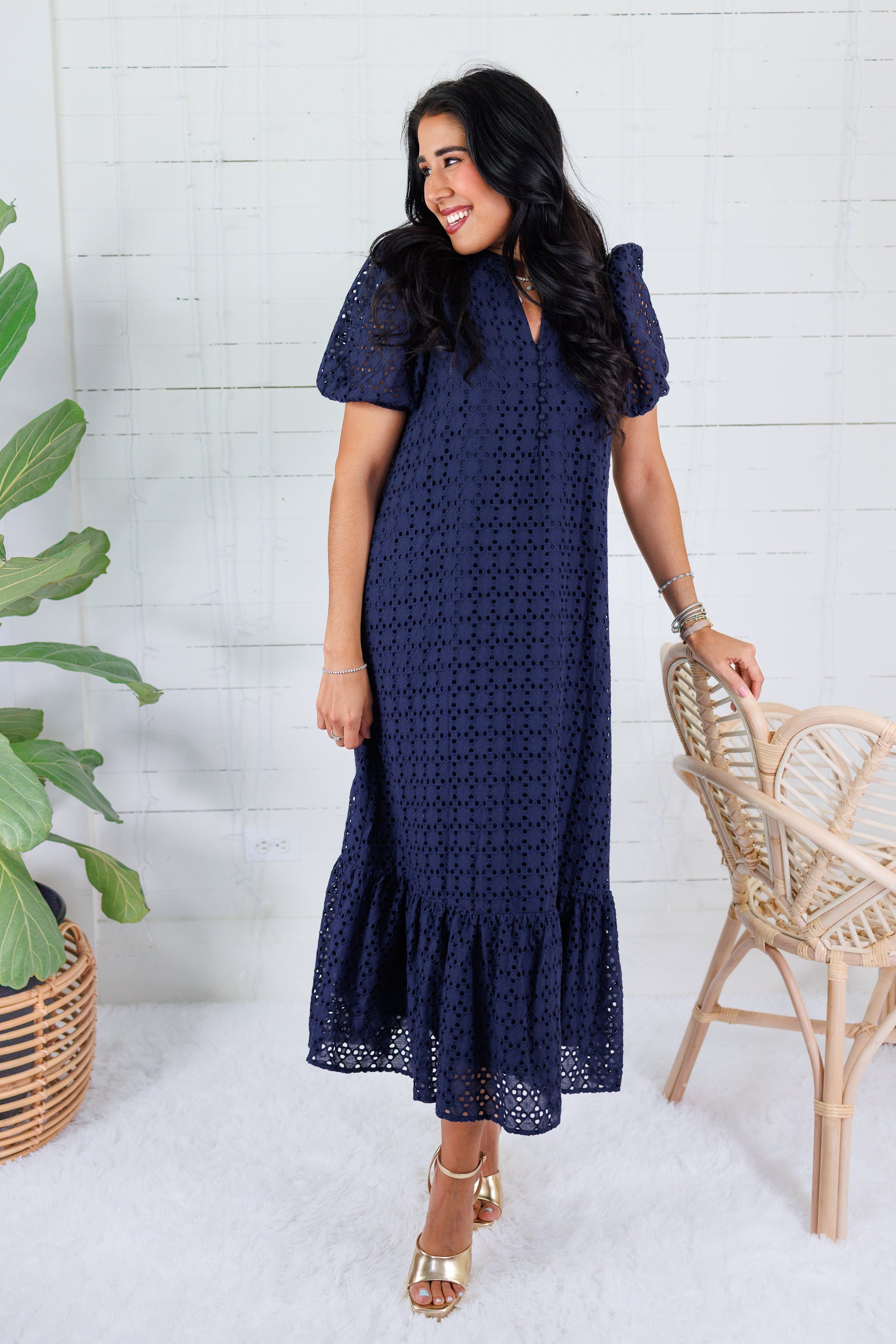 Evelyn Navy Eyelet Maxi Dress Entro