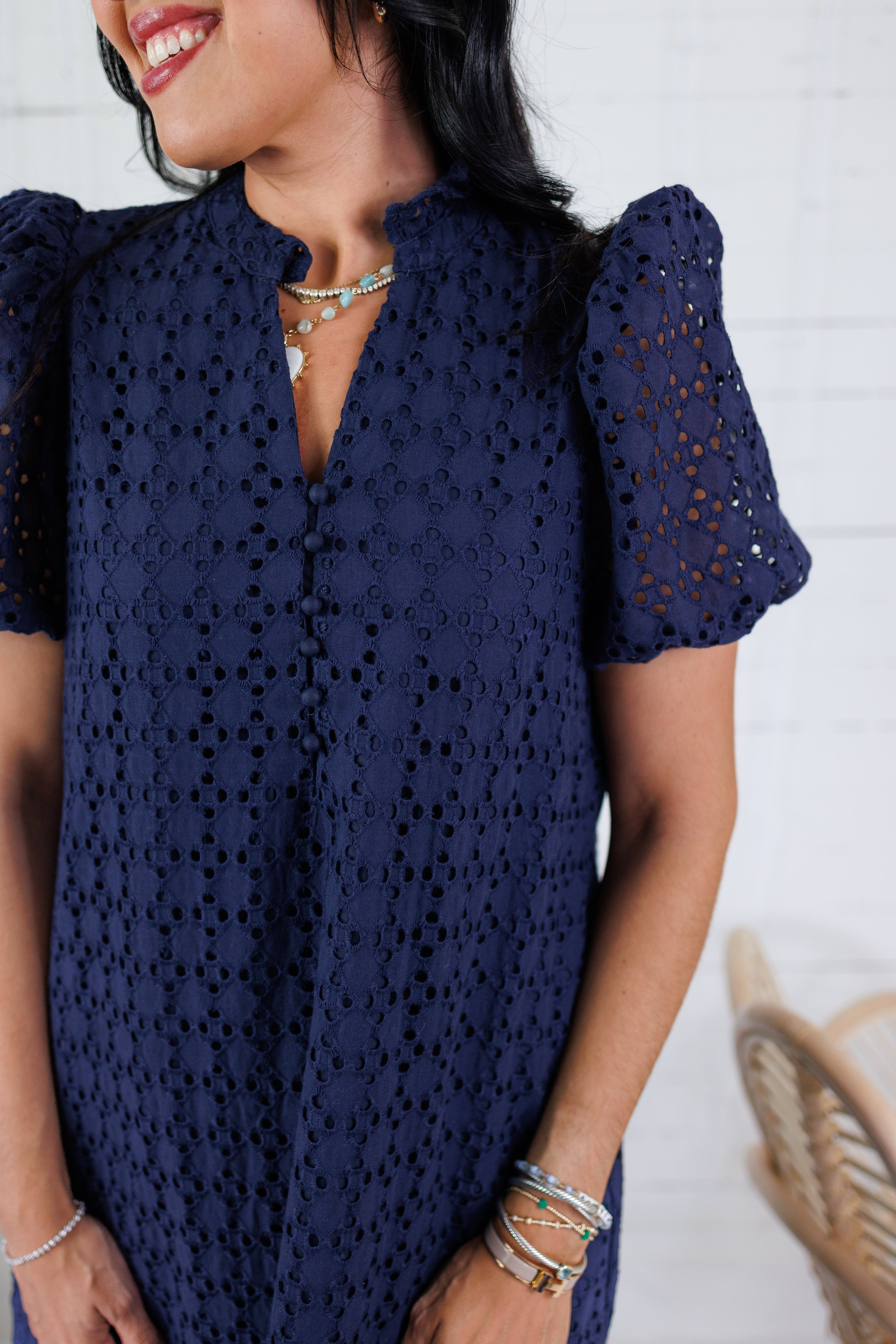 Evelyn Navy Eyelet Maxi Dress Entro