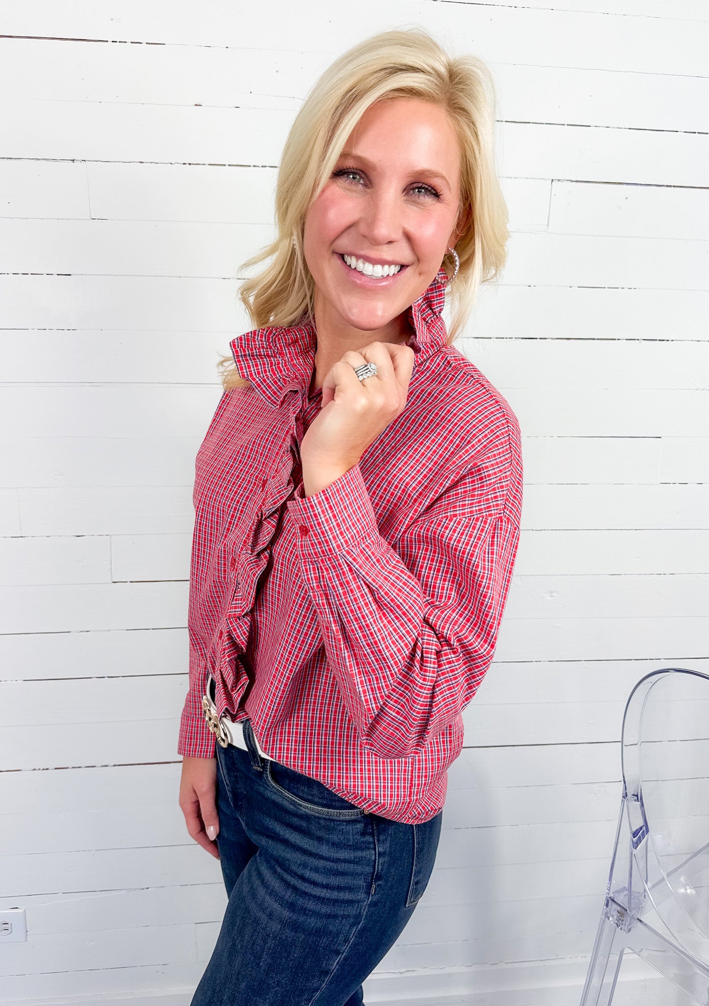 Evelyn Red + Blue Plaid Ruffle Top Compania Fantastica