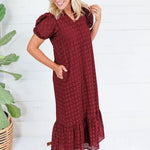 Evelyn Burgundy Eyelet Maxi Dress Entro