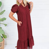 Evelyn Burgundy Eyelet Maxi Dress Entro