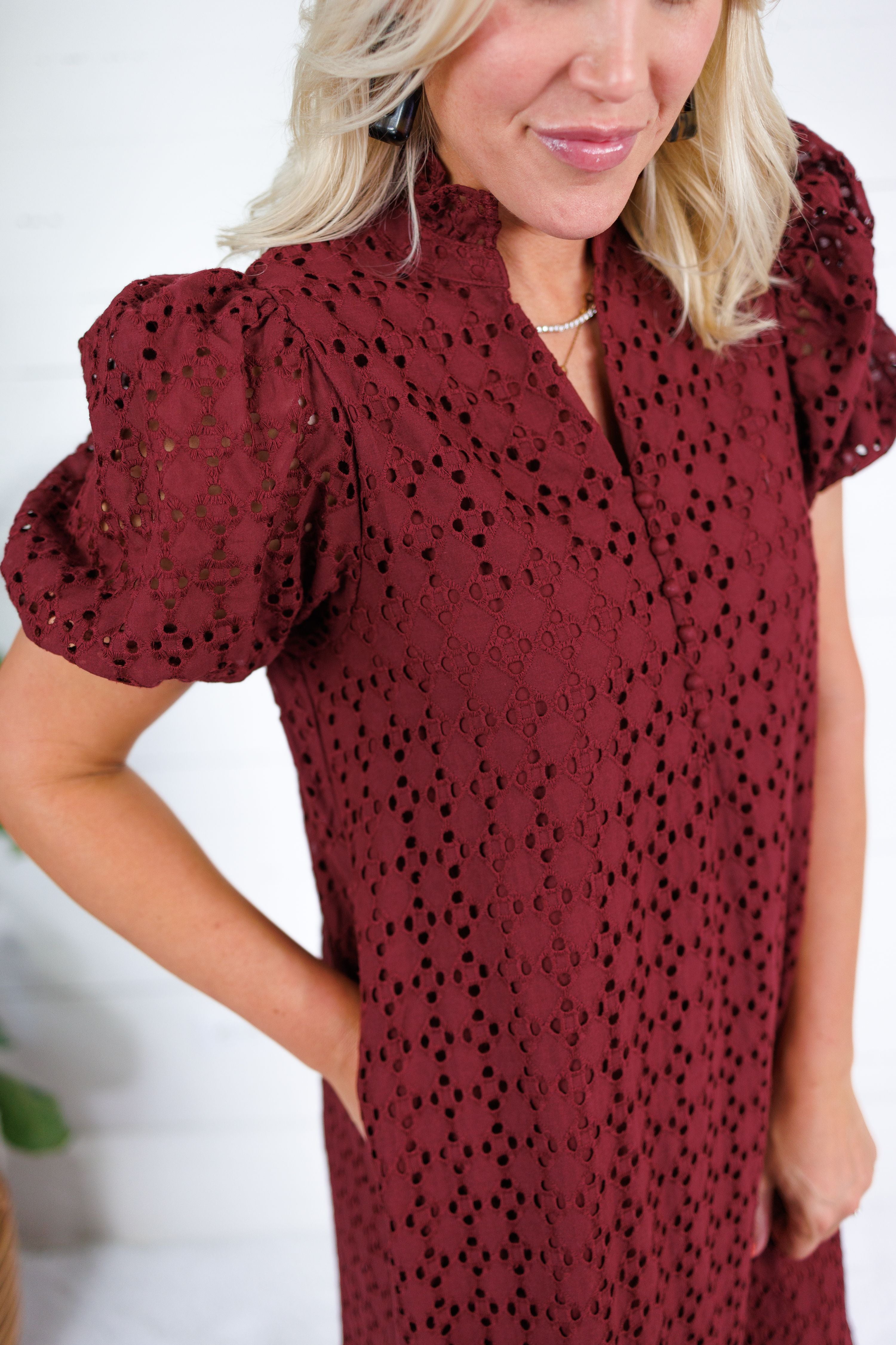 Evelyn Burgundy Eyelet Maxi Dress Entro