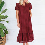 Evelyn Burgundy Eyelet Maxi Dress Entro