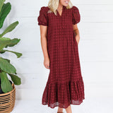 Evelyn Burgundy Eyelet Maxi Dress Entro