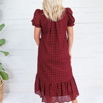 Evelyn Burgundy Eyelet Maxi Dress Entro