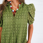 Evelyn Martini Olive Eyelet Maxi Dress Entro