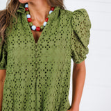 Evelyn Martini Olive Eyelet Maxi Dress Entro