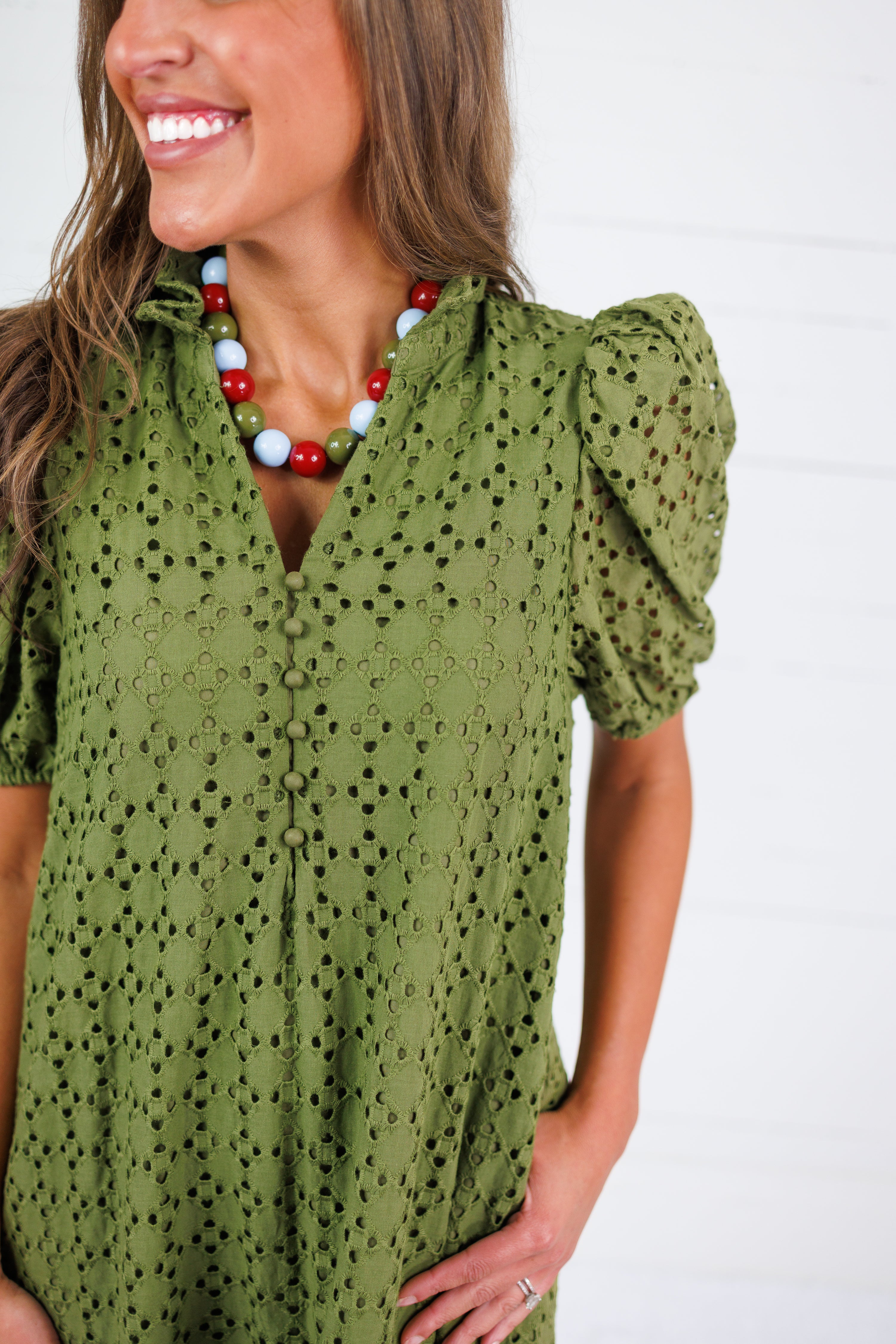 Evelyn Martini Olive Eyelet Maxi Dress Entro