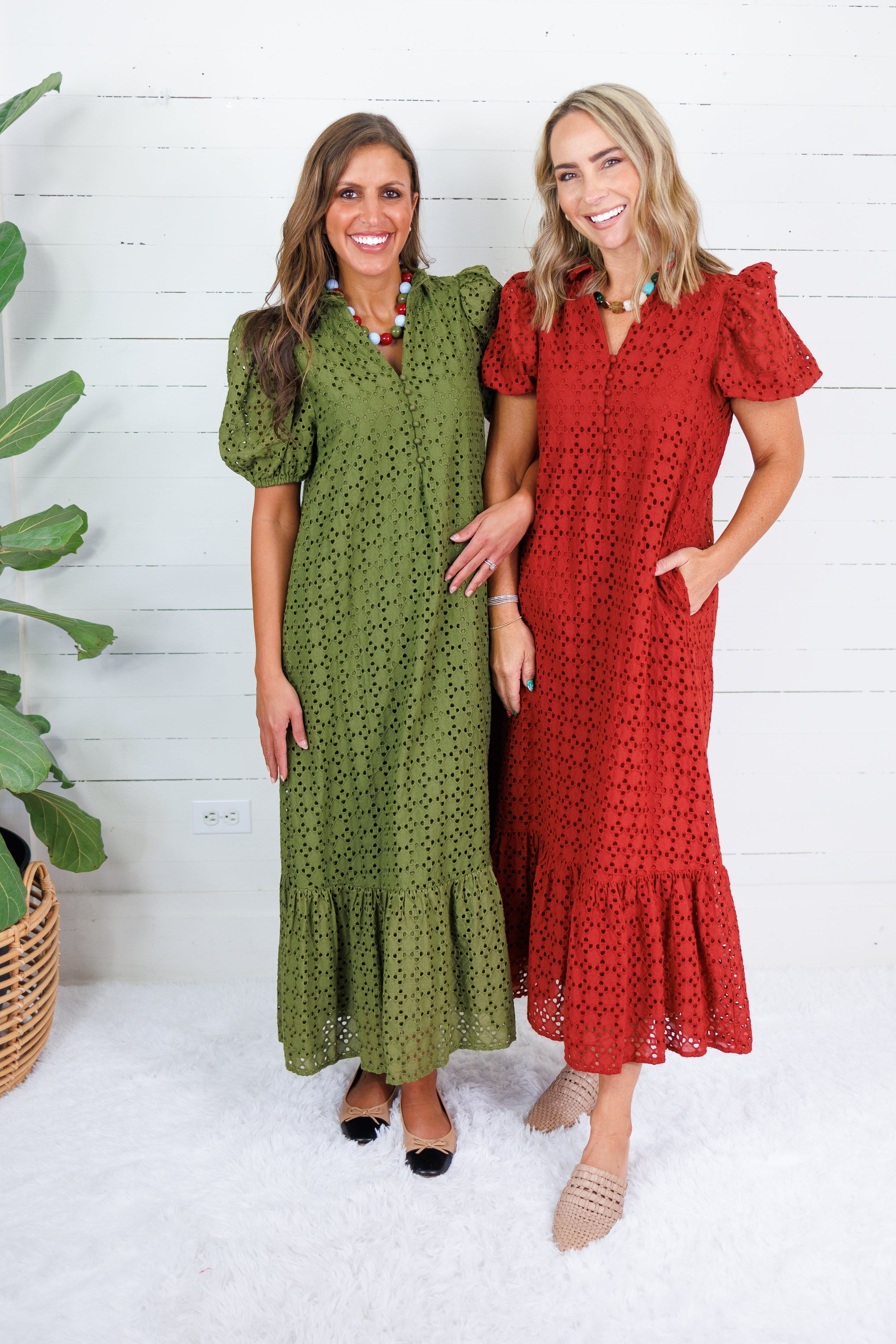 Evelyn Martini Olive Eyelet Maxi Dress Entro