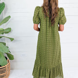 Evelyn Martini Olive Eyelet Maxi Dress Entro