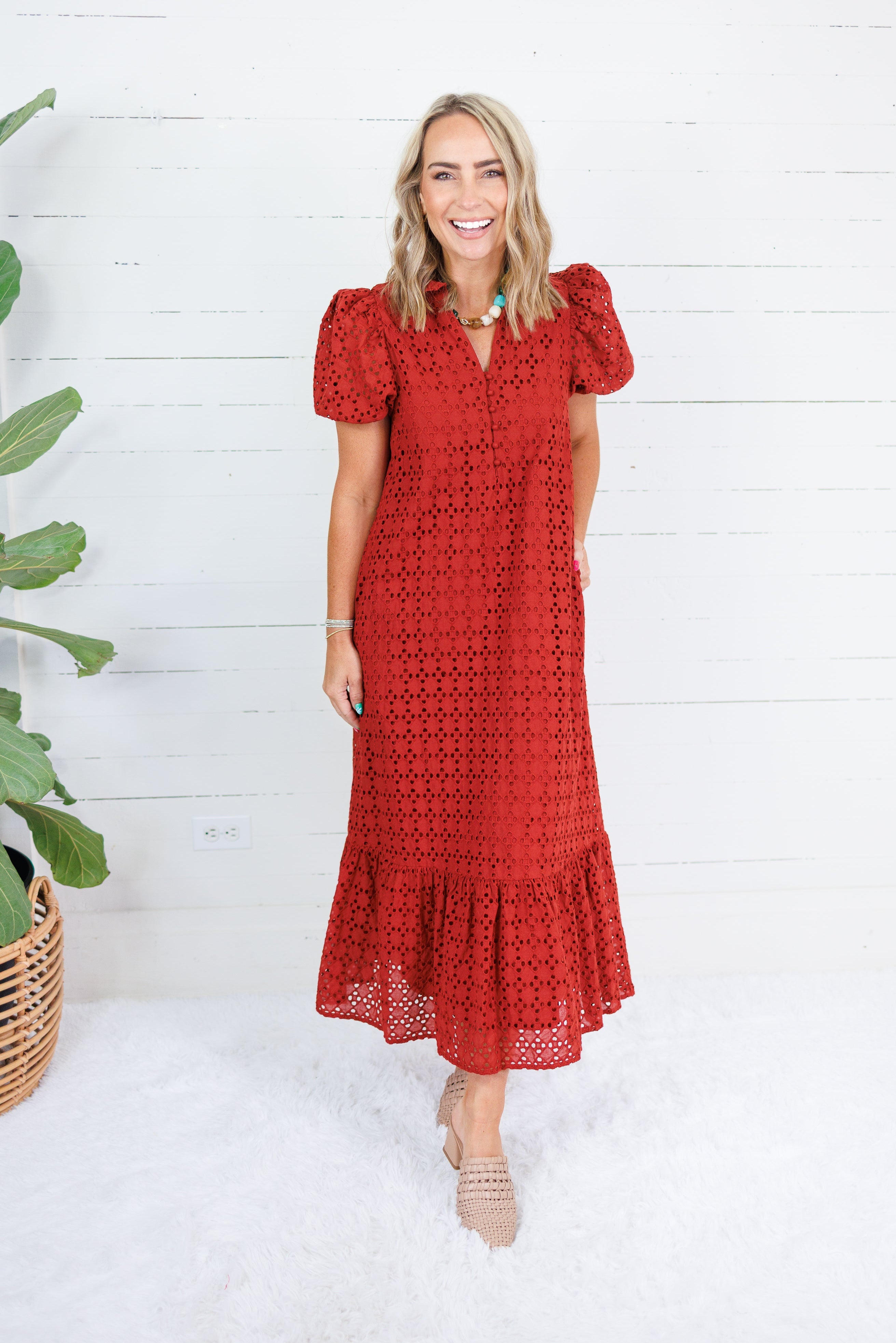 Evelyn Rust Eyelet Maxi Dress Entro
