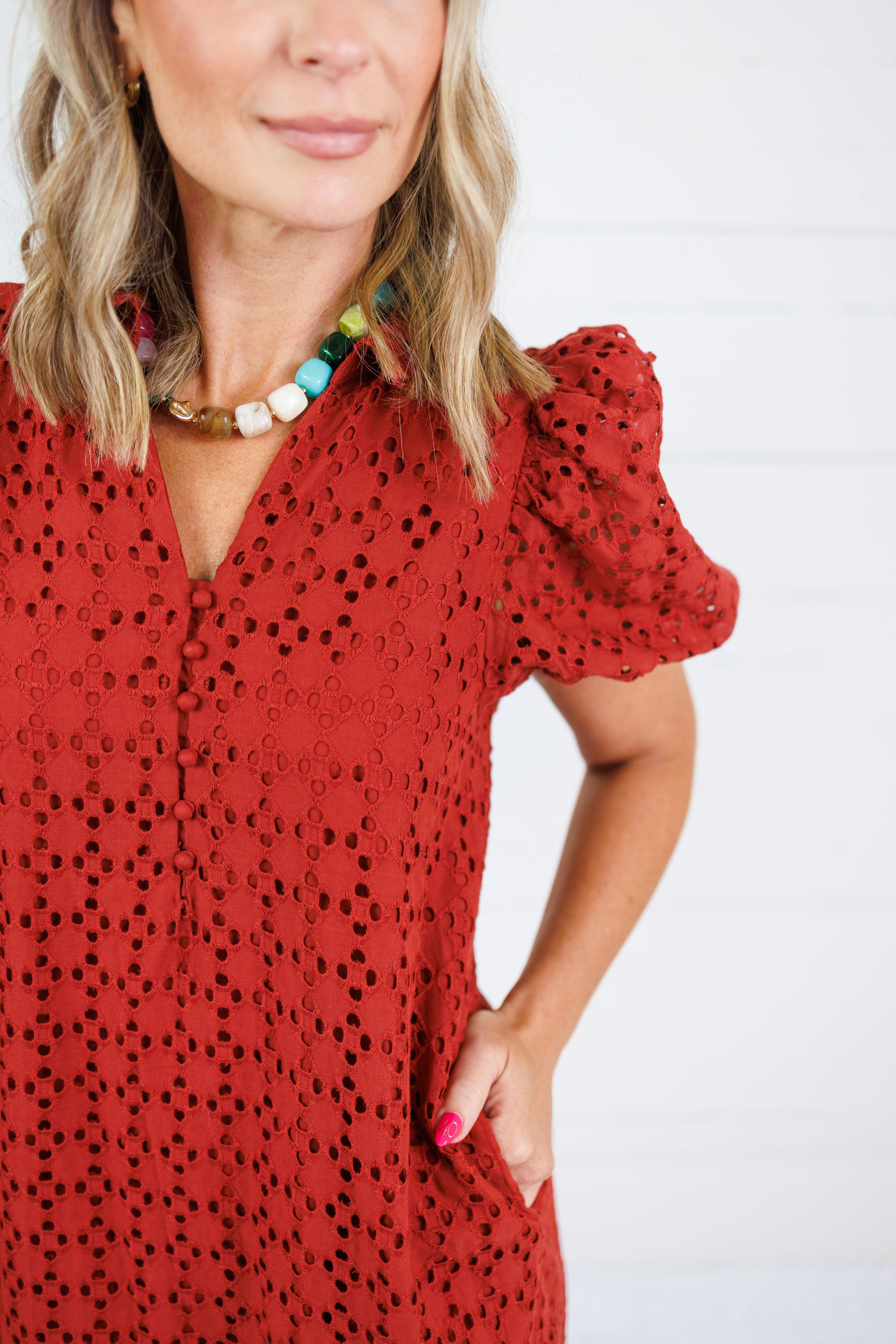Evelyn Rust Eyelet Maxi Dress Entro