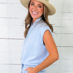 Everetts Frost Blue Modal Quarter Zip Top Rae Mode