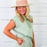 Everetts Pistachio Cream Modal Quarter Zip Top Rae Mode