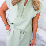 Everetts Pistachio Cream Modal Quarter Zip Top Rae Mode