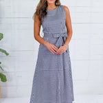 Ever to Conquer Navy Gingham Maxi Dress Entro