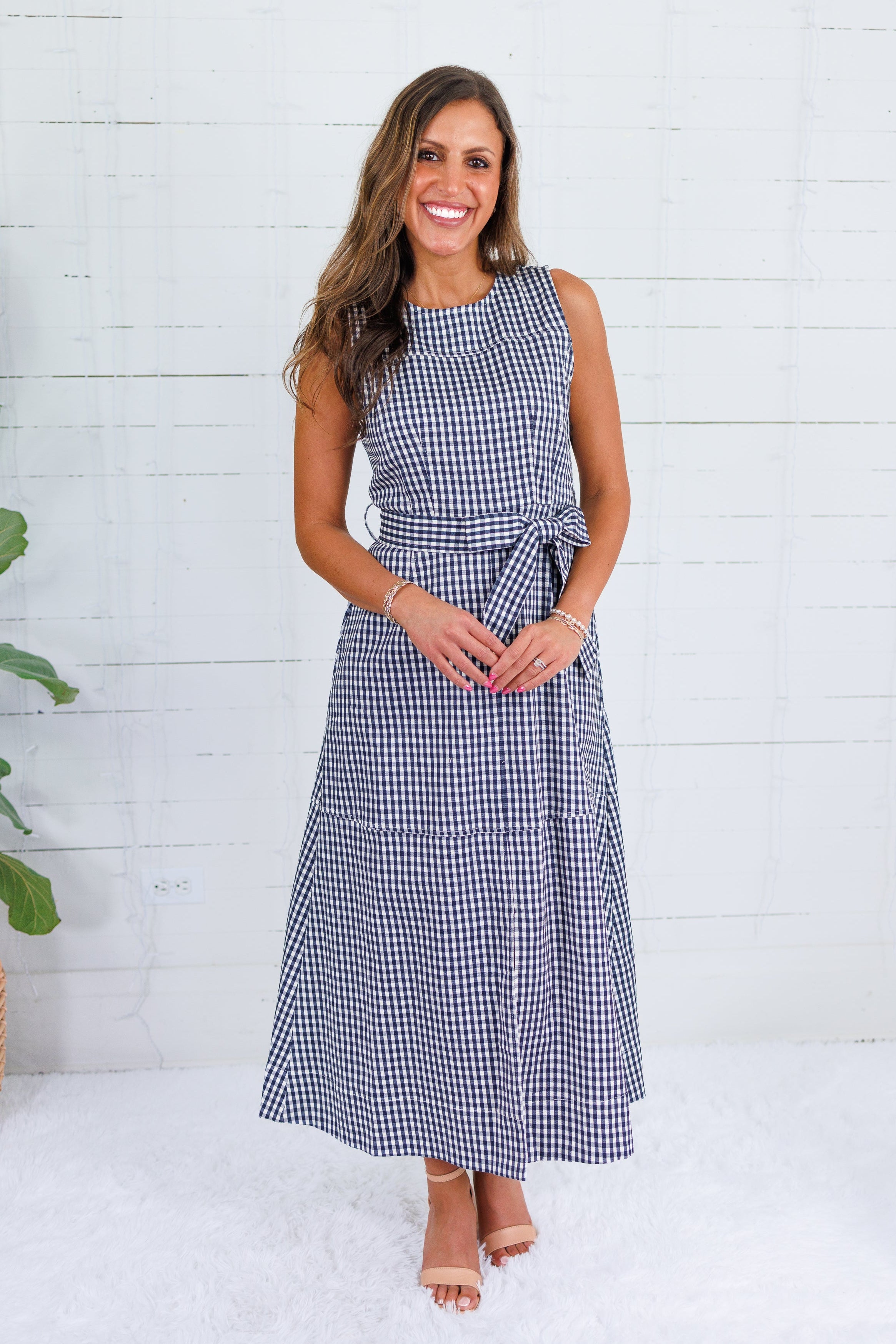 Ever to Conquer Navy Gingham Maxi Dress Entro