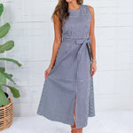 Ever to Conquer Navy Gingham Maxi Dress Entro
