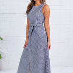 Ever to Conquer Navy Gingham Maxi Dress Entro